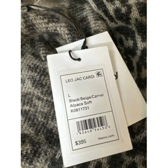 NEW THEORYsize L Leopard Print Jacquard Cardigan Alpaca Blend Button $395